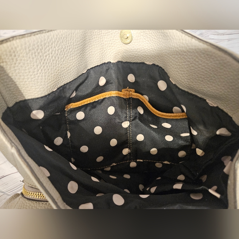 Anne Klein Colorblock Pebbled Faux Leather Shoulder Bag | Tan Cream Beige Tote - Picture 8 of 13